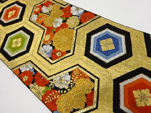 アンティーク　野々村織物製　花亀甲に菊・桐模様織出し袋帯（材料）